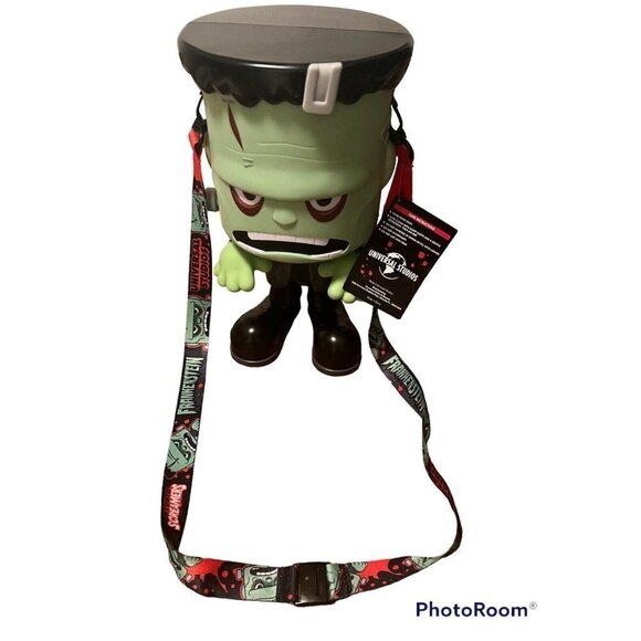 Universal Studios Large Frankenstein Popcorn Bucket Container Halloween Lanyard - Picture 8 of 10